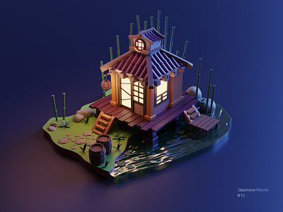 Japanese House 3d 3d art blender blender3d cycles diorama house illustration japanese night render