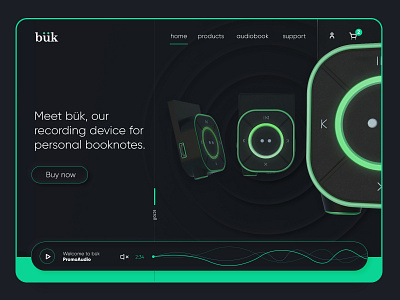Bük - Audionotes from books 3d app interactive product design render ui ui design ux design web web design website