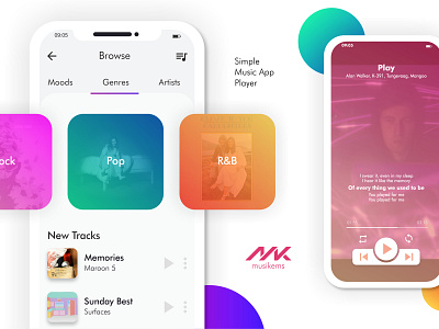"Musikems" Mobile Music Player App Design app design music music app ui ux