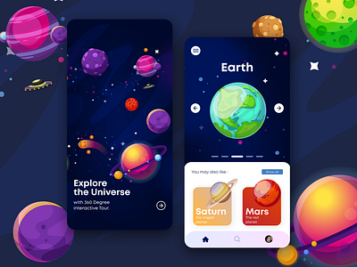Space App UI Mobile Design app design planet solar space spaceship ui uidesign