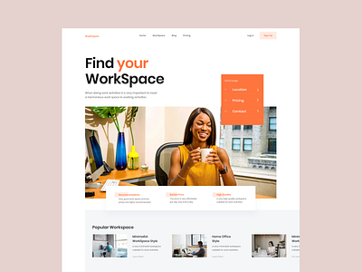 WorkSpace Hero Section bold typography clean coworking design hero section minimal office ui uiux website whitespace workspace