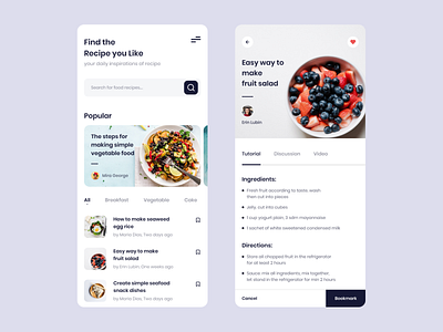 Cooking Recipe App app app design clean cooking cooking app design food mobile recipe recipe app ui ui design uiux