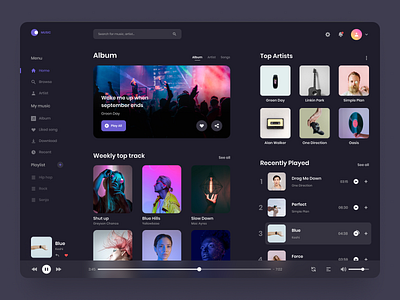 Dashboard Music Streaming album clean darkmode dashboard design joox music night mode play playlist song spotify streaming ui uiux ux web whitespace