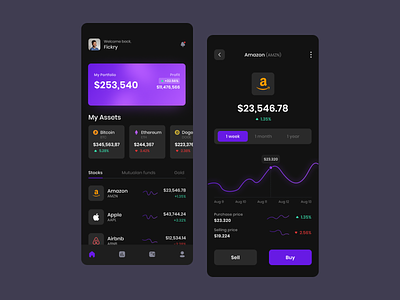 Investment App Concept app dark mode design finance app financial app investment investment app ios mobile stock trading app ui uiux