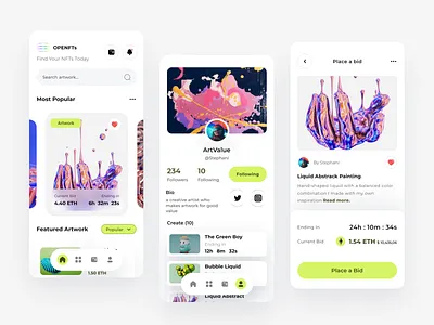 NFT Marketplace - Mobile App app design application art auction app clean crypto cryptocurrency design ethereum ios light mode marketplace minimal mobile app nft nft app ui ui design uiux whitespace