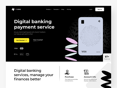 F-BNK:Banking Services Website bank bank account banking banking services banking website cards clean dark mode design finance financial fintech hero section landing page minimal saas transfer uiux web whitespace