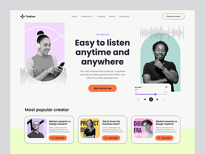 Podcast Platform - Website audio clean design header landing page minimal music pastel platform podcast podcast website podcasting simple ui ui design uiux website whitespace