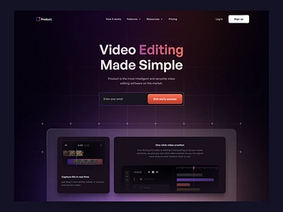 Video Editing Platform - Website clean design editing editing video editor landing page minimal modern online orange platform saas simple ui design uiux video editor video tool web website whitespace