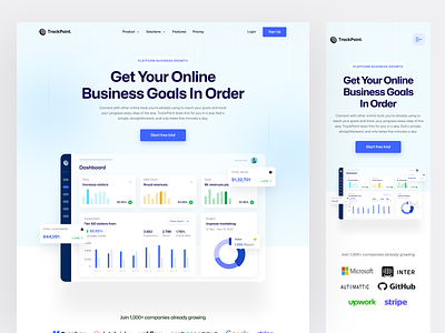 Tracking Business Growth - Landing Page analytic business clean company crm dashboard design goal tracker landing page minimal product saas sales tracking ui design uiux web website whitespace