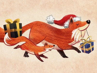 Season's Greetings! christmas festive foxes holidays illustration photoshop presents santa