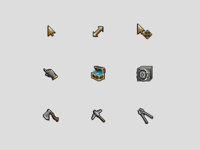 Video Game Cursors axe crafting cursors video game arrow move open chest open vault pick resize select