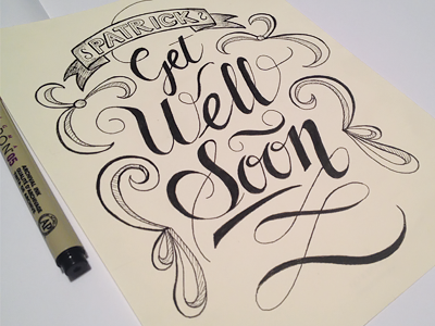 Get Well Card calligraphy lettering micro pen typography