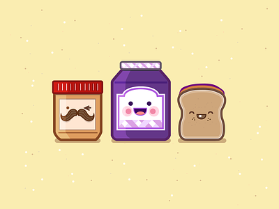 The PBJ Family characters crew icons illustration jelly lunch pbj peanut butter sandwich vector