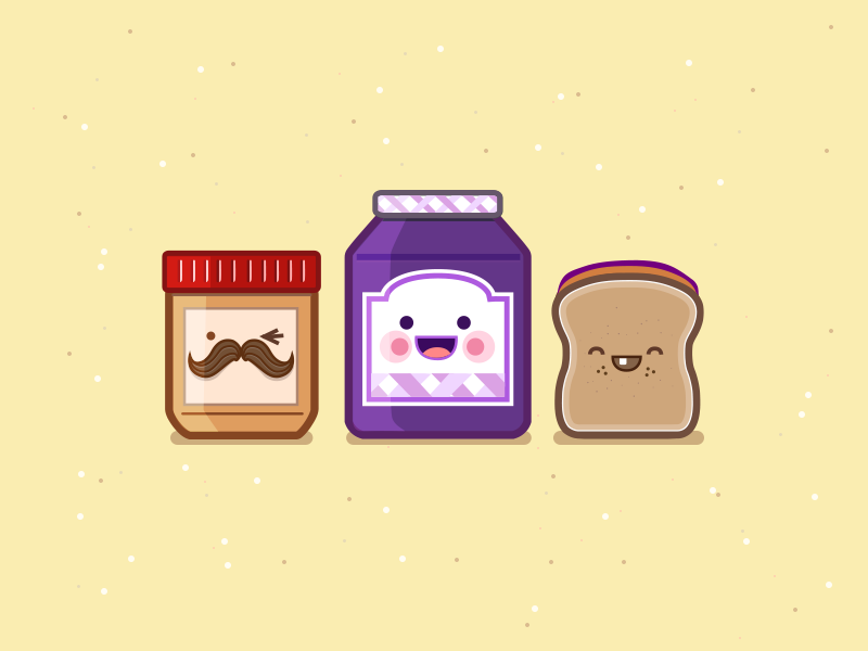 The PBJ Family pbj peanut butter jelly sandwich lunch crew icons characters vector illustration