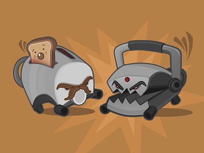 Kitchen Fight art bread character cute design fun grill illustration panini toast toaster vector