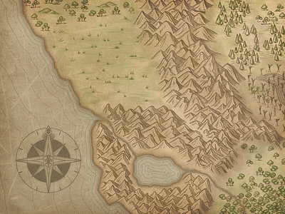 Everquest Map compass dessert everquest hand drawn illustration land maps mmorpg mountains terrain trees video game
