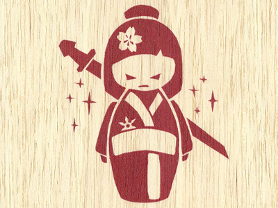 Rubylith Japanese Doll - Silkscreen on Balsa Wood doll japanese making ninja one color print rubylith samurai silkscreen