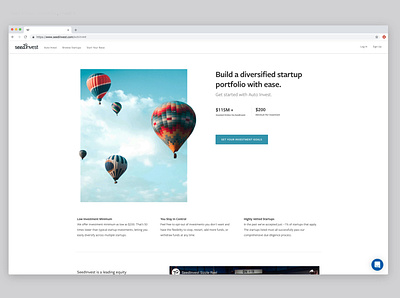 Auto Invest Landing Page balloons branding calltoaction design illustration invest landing page metrics ui ux