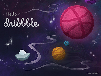 Hello Dribbble, I'm AnMaree! ball brushes design dribbble effects experiement hello illustration layers logo procreate app space vector