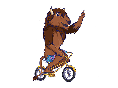 Bison On a Bike bike bison cartoon fun illustration