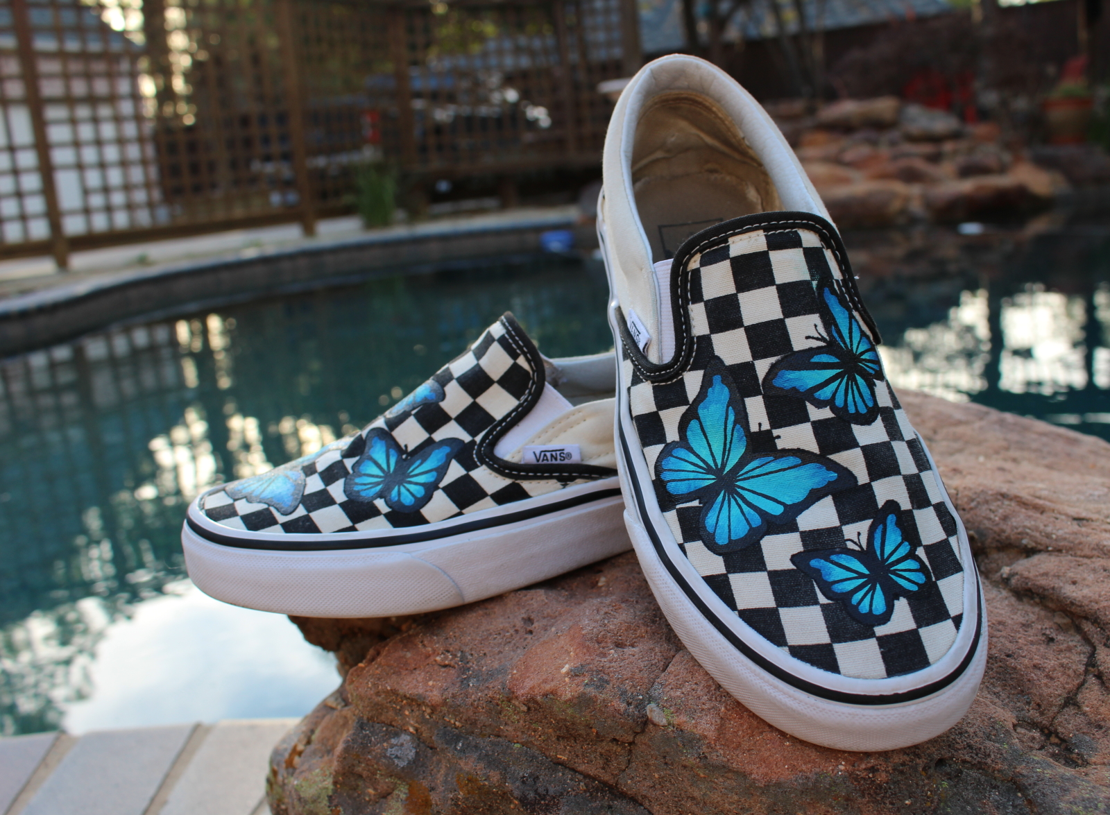 checkered vans with butterflies