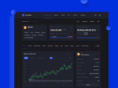 Crypto Trading Website assets bitcoin blockchain coin crypto cryptocurrency dark design dribbble exchange landing page landingpage design token trading ui uiux wallet web design webdesign website