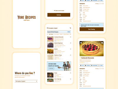 Yore Recipes ancient app cooking design home screen homepage mobile ui recipe app recipies ui vintage
