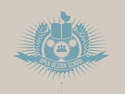 Open Design School blue crest education emblem logo monochrome newsprint pastel
