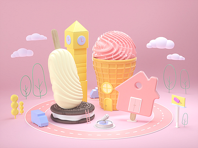 Ice cream town 3d branding cg character cinema4d design ice cream illustraion illustration octane summer