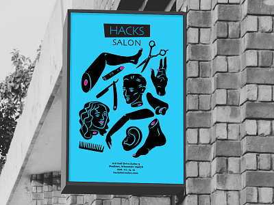 Hacks Salon | Branding Design agressive black blue body parts branding design finger hair cut hand illustration logo poster sign typography vector