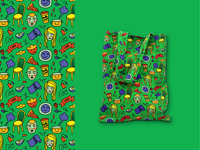 Pattern "Care" from Serias Casa de Ramos | Tote Bag Design bag design brand design fabric design green illustration pattern pattern art pattern design story illustration story telling vector
