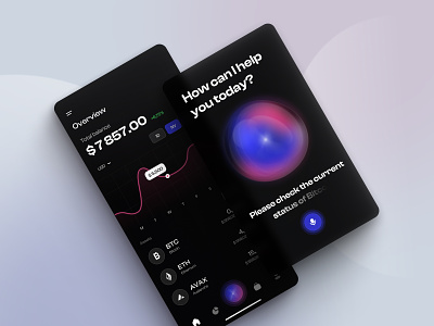 Cryptocurrency wallet assistant - Concept 3d ai artificial intelligence assistant bitcoin crypto design gradients graphic design minimal mobile pro product technology ui ux voice wallet
