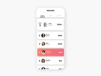 DailyUI #19 - WALKING LEADERBOARD animation app app ui dailyui dailyui 019 design leaderboard mobile ui ui ux