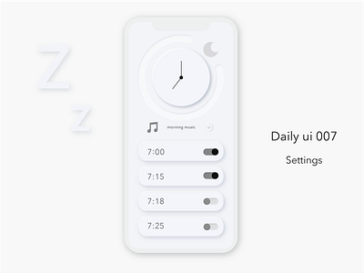 Daily ui 007 Settings alarm alarm clock app daily ui007 mobairu settings ui デザイン