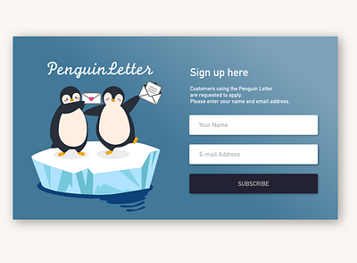 Daily ui 026＊Subscribe anime app character daily ui026 dailyui design icon letter penguin sign up subscribe web xd