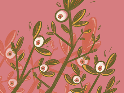 plants watching us abstract eye eyes floral illustration olive olive branch plants sketch