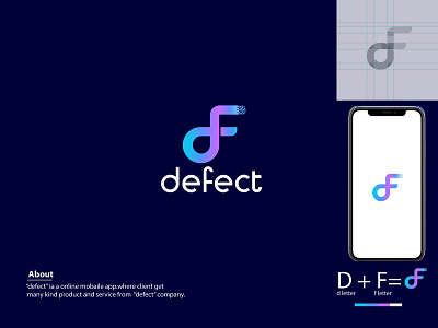 Defect logo design. D+F letter logo design.