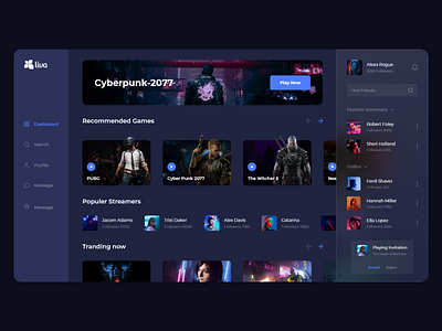 Liva - Game Dashboard creative dark dark dashboard dashboard dashboard design dashboard ui game game dashboard gamming live streaming minimal streaming ui uidesign ux web
