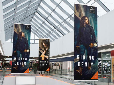 Shopping Center Banner 1 advertising banner banner ads biker billboard design denim minimalistic riding vertical bannner