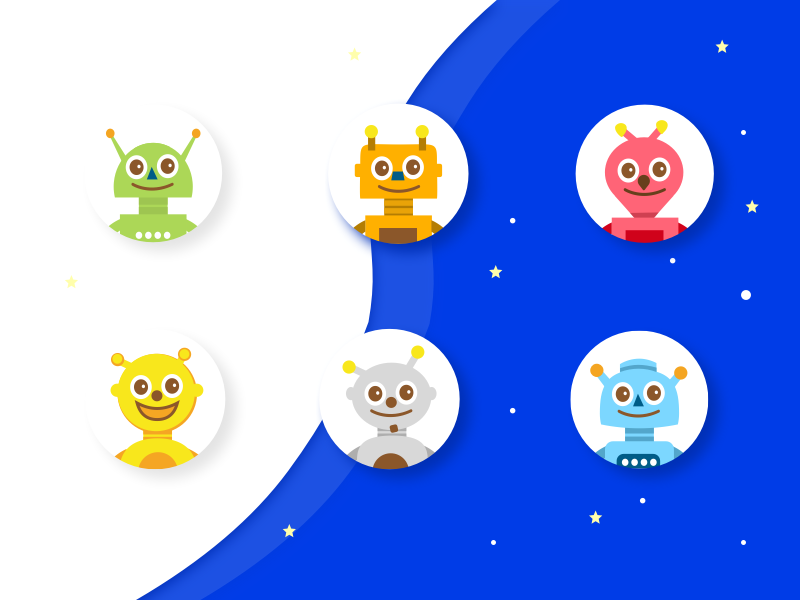 Robots for game app ui space robots minimalist illustrator illustrations icons gameui game character app