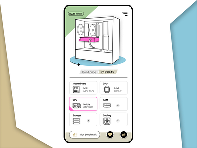 PC Part Picker app cards design mobile shop shopping cart ui