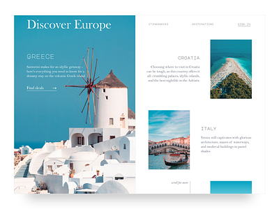 Discover Europe travel site clean minimalism travel ui web design