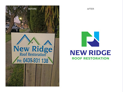 Bad Logos Gone Good | New Ridge Roof Restoration australia blue bold branding design green illustration logo logo design monogram negative space rebrand rebranding redesign roofing vector