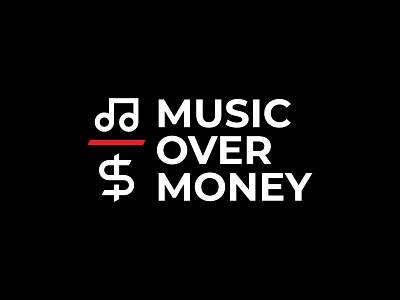 Music Over Money bold branding clean design dollar illustration logo logo design minimal money music music label negative space note over red typography vector