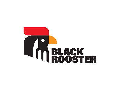 Rooster Logo bird flat design fork knife negative space restaurant rooster