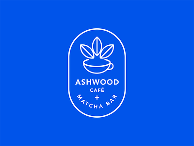 Ashwood Café + Matcha Bar badge blue cafe cup emblem leaf leaves logo matcha minimal ashwood
