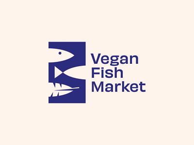 Vegan Fish Market animal logo blue branding fish fish logo illustration logo logo design logotype market negative space plant based vegan