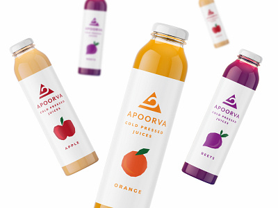 Apoorva Cold Pressed Juices bold branding design illustration label leaf logo logo design minimal negative space orange packaging design vegan