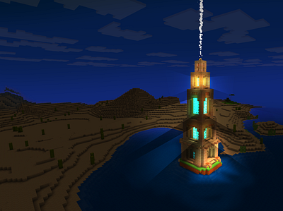 Oasis, Water Tower, Night in Desert, Best Things in Realmcraft build craft free minecraft game art game design games landscape minecraft building nature pixel art realmcraft