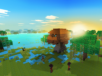 Traders & Friendly Mobs Chilling Savanna Plateau in Realmcraft